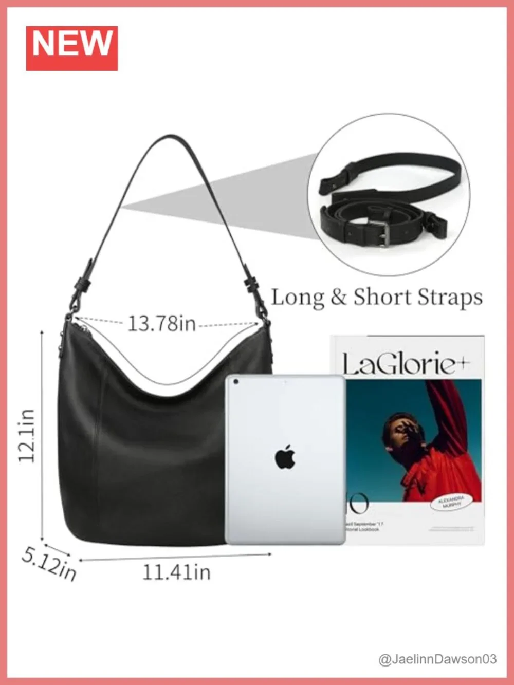 Genuine Leather Hobo Shoulder Crossbody Purse Handbag Tote with Adjustable